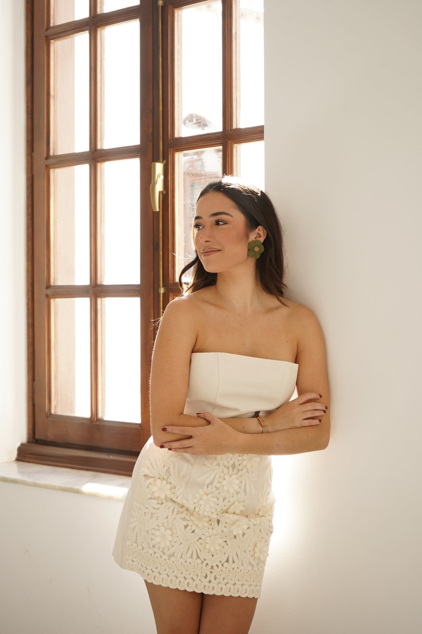 Pendientes Camellia Verde Oliva