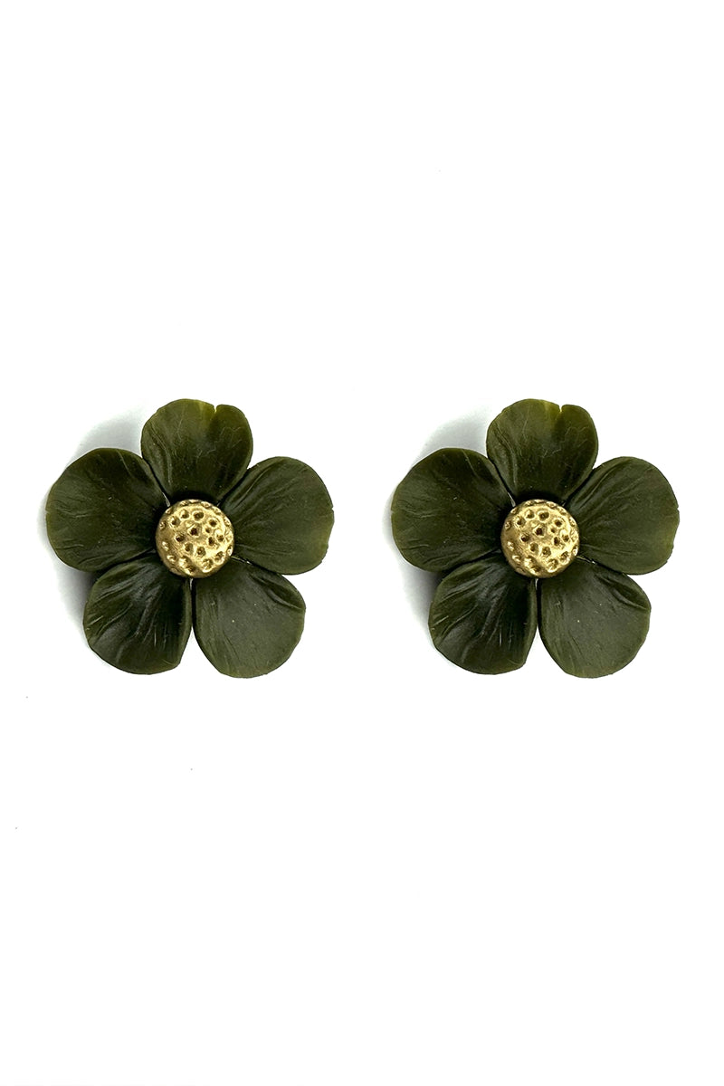 Pendientes Rafflesia Verde Oliva Holey Oro