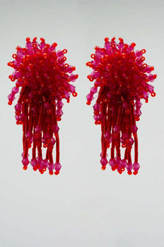 Pendientes cascada rojo y  fucsia