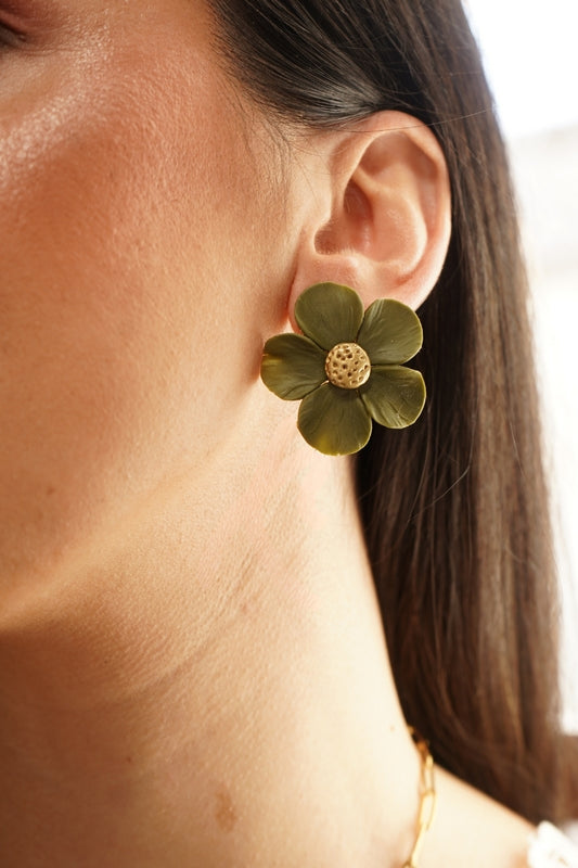 Pendientes Rafflesia Verde Oliva Holey Oro